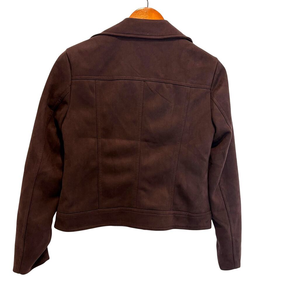 Philosophy - Faux Leather Suede Cropped Motorcycle Style Jacket-Brown-Women's XS - Picture 6 of 6